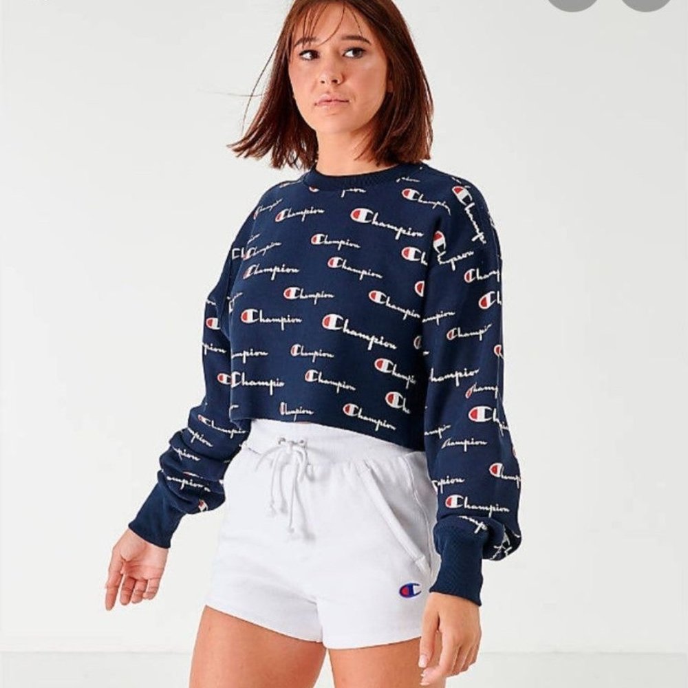 Cropped Reverse Weave Crew, All Over Logo